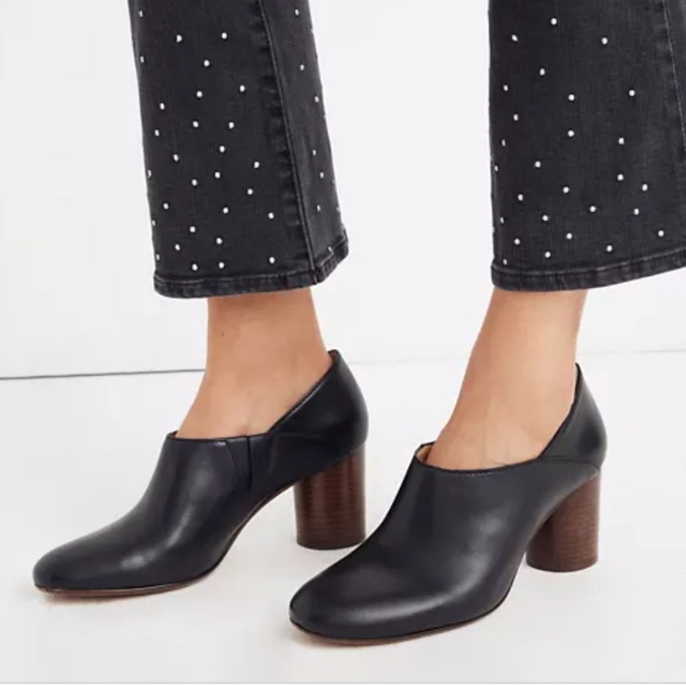 Madewell Rory Wooden Block Heel Booties 9.5 Black Leather